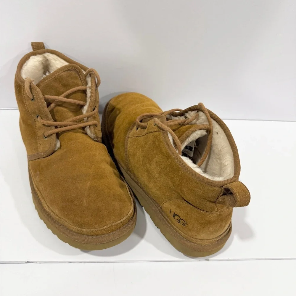 UGG Neumel Boots Mens 12 Chestnut Suede Shearling Lined Lace Up Chukka